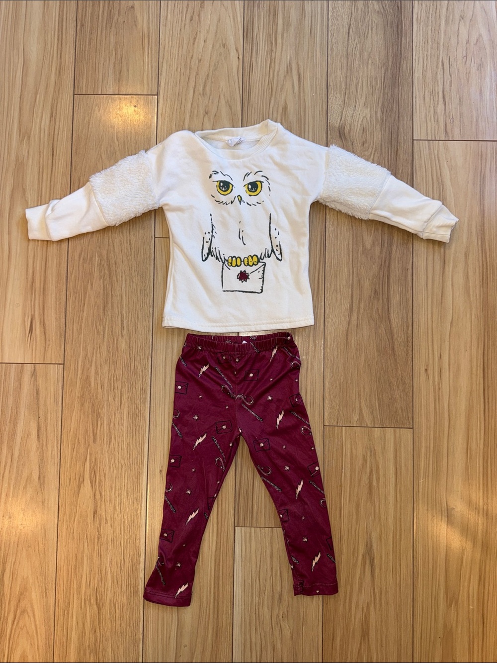Harry Potter Hedwig Graphic Top & Burgundy Feather Print Kids Set